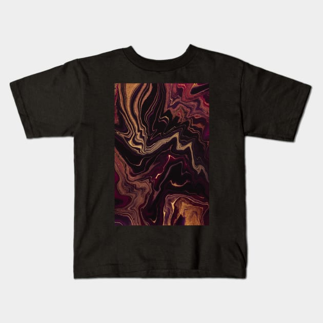 Lush abstract pattern, in gold and crimson paint texture Kids T-Shirt by F-for-Fab